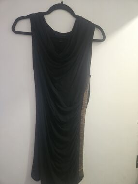 Black Draped Sleeveless Dress with Side Beaded Trim